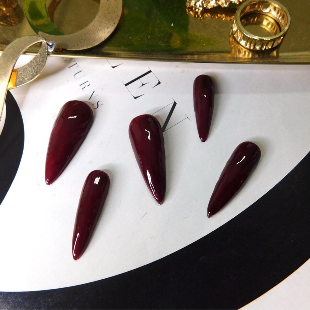 Elegant Burgundy Press-On Nails- Stilleto/ Medium Length